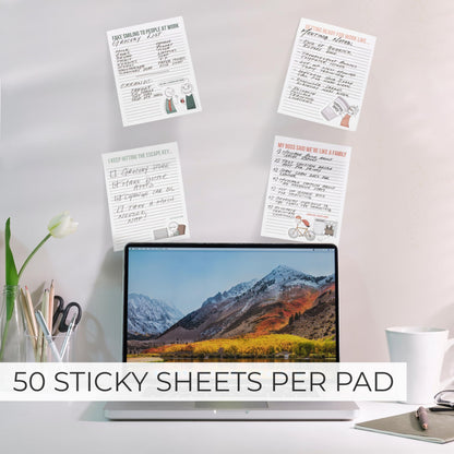 ZICOTO Super Funny Notepads - Hilarious Office Gift for Your Women Coworkers - Set of 4 Office Supplies Memo Pads w/ 4 Assorted Designs, 50 Sheets Each, 4.25" x 5.5"