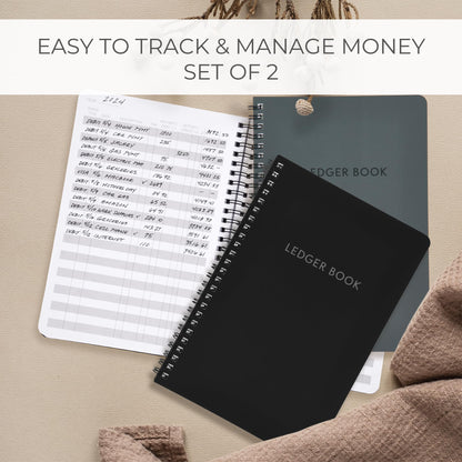 Set of 2 Easy to Use Accounting Ledger Books - Expense Tracker Notebook for Your Small Business - The Perfect Personal Finance Checkbook, Income and Expense Log Book