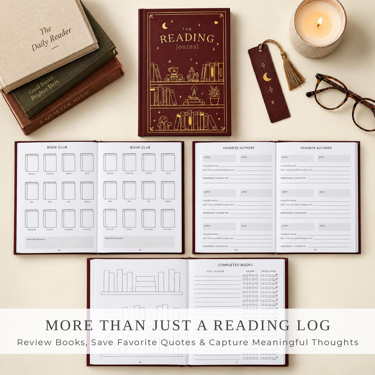 Beautiful Reading Journal for Book Lovers - Sturdy Hard Cover Tracker