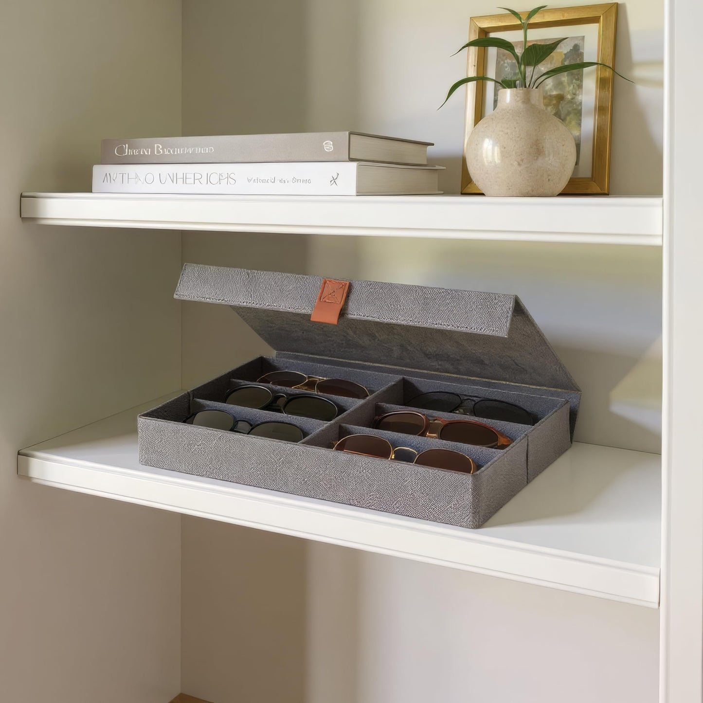 ZICOTO Beautiful Sunglass Storage Organizer For 8 Pairs - A Stylish Linen Case Protects and Displays All Your Glasses - The Perfect Storage Organizer To Hold Multiple Glasses Safe and Dust Free