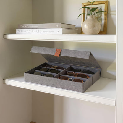 ZICOTO Beautiful Sunglass Storage Organizer For 8 Pairs - A Stylish Linen Case Protects and Displays All Your Glasses - The Perfect Storage Organizer To Hold Multiple Glasses Safe and Dust Free