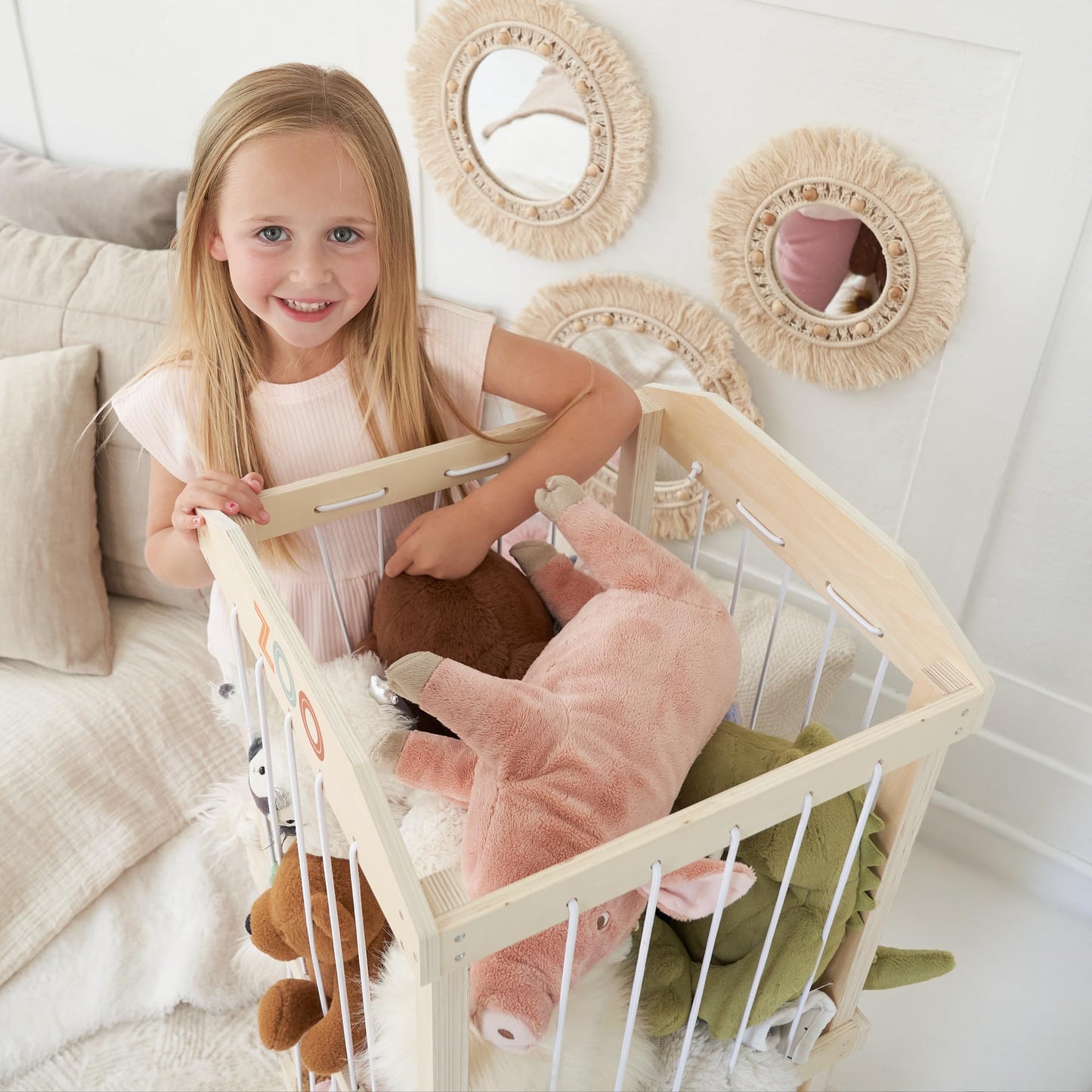 Wooden Stuffed Animal Storage for Kids - Large Toy Storage Organizer & Holder for Your Kids Playroom or Nursery - Easy to Assemble Stuffed Animal Zoo That Keeps Plush Friends Ready for Snuggles