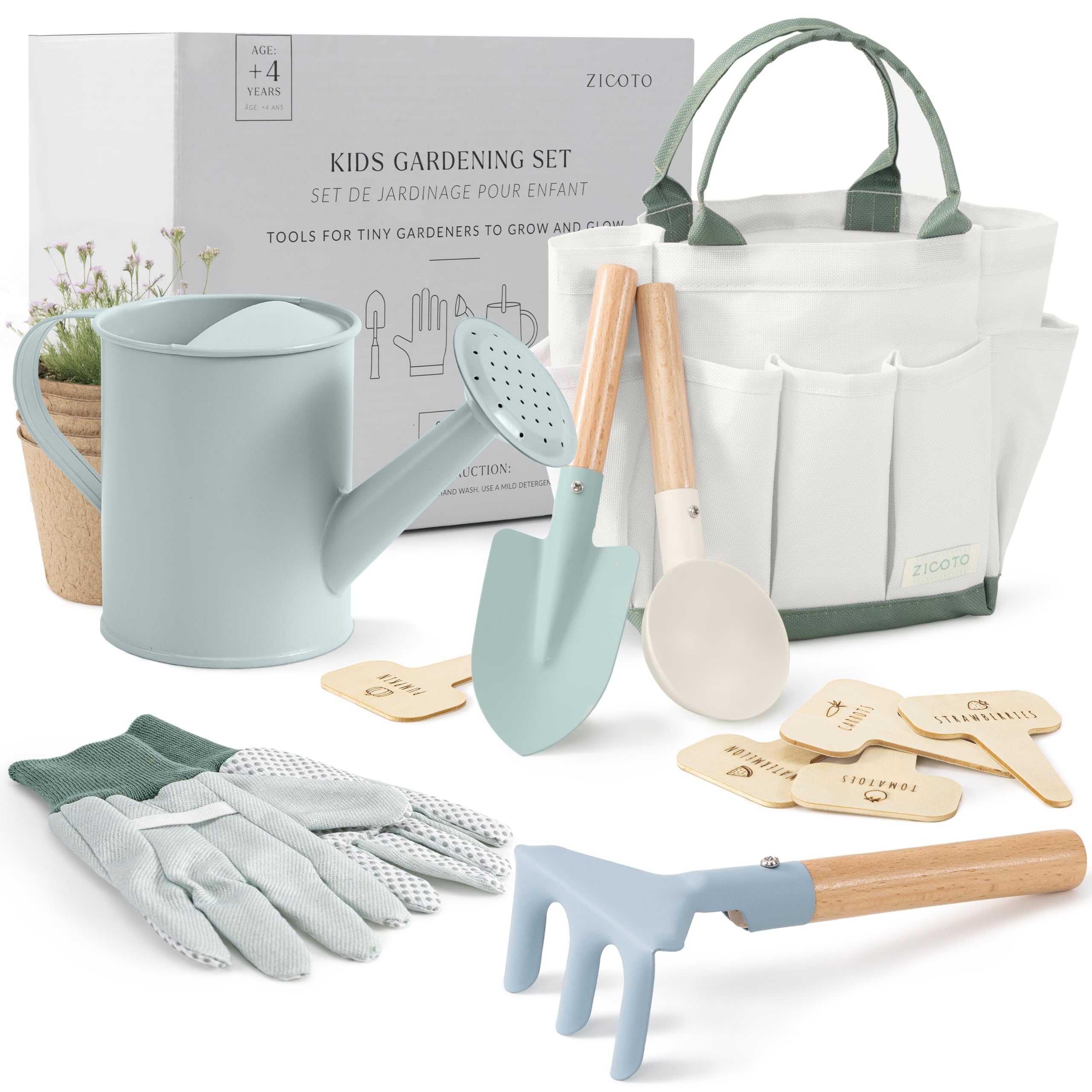 ZICOTO Fun Kids Gardening Set with Bag - Safe Gardening Tools for Kids