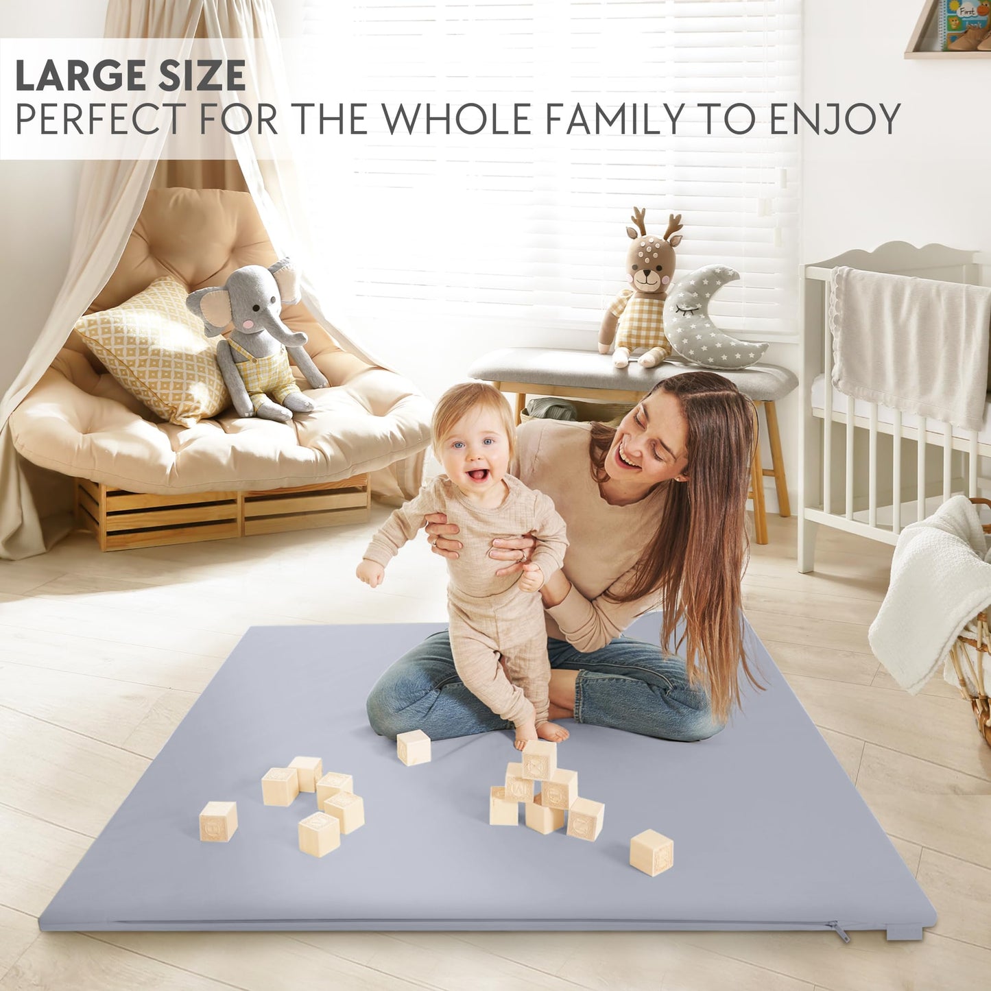 Stylish Vegan Leather Baby Play Mat - Soft, Easy to Clean Floor Mat Creates A Safe Play Area for Your Baby - The Perfect Modern Foam Playmat Fits Nicely with Your Kids Playroom Or Home Decor