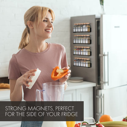 ZICOTO Magnetic Spice Racks for Your Refrigerator - 4 Space Saving Shelves Safely Hold Up to 24 Jars with Extra Strong Magnets - The Perfect Seasoning Storage Organizer For The Fridge