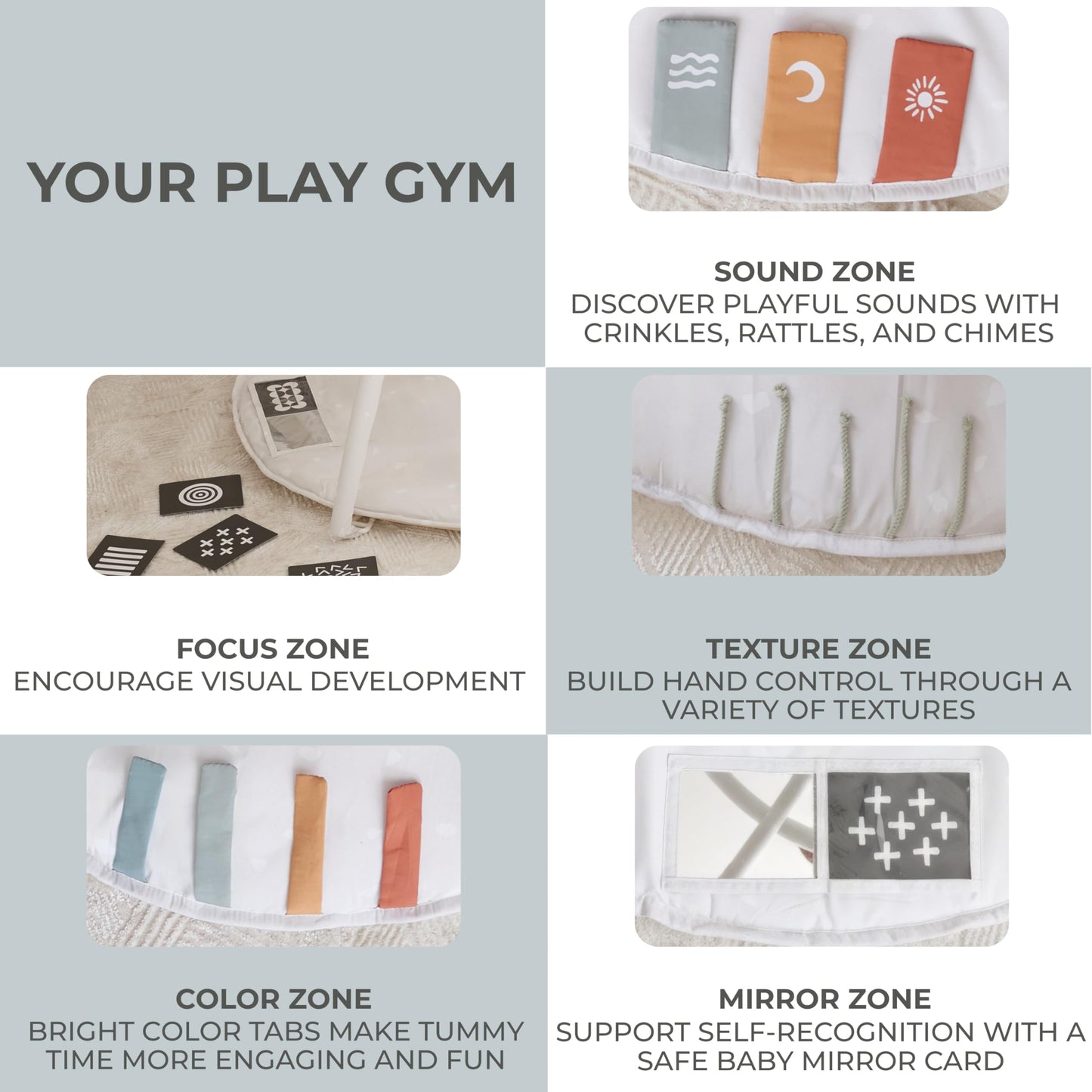 Beautiful Baby Play Gym and Tummy Time Mat - Soft Cotton Mat with 4 Cute Toys & Cards Creates The Perfect Activity Area for Your Girl/Boy - Stylish Infant Floor Playmat for Any Playroom Decor