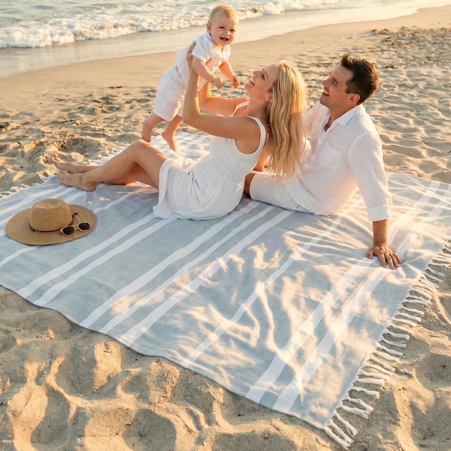 ZICOTO Beach Blanket Oversized for Family Beach Days & Picnics – Large Turkish Beach Towel, Quick-Drying and Sand-Resistant – Soft 80x80 Inch Outdoor Blanket, Lightweight Cotton Blend