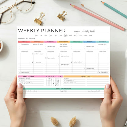 Beautiful Weekly Planner - The Perfect Undated To Do List Notepad with 52 Sheets - Aesthetic Calendar Pad & Office Desk Supplies For Women to Effectively Organize Your Work or Home Tasks