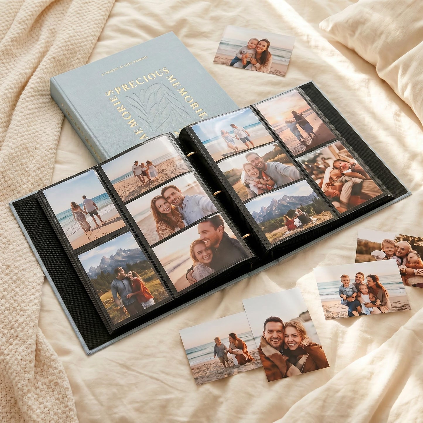 Beautiful Linen Photo Album For 4x6 Photos - Safely Holds Up To 500 Pictures of Unique Memories - The Perfect Big Photo Book To Store All Pictures of Treasured Family, Baby or Wedding Moments