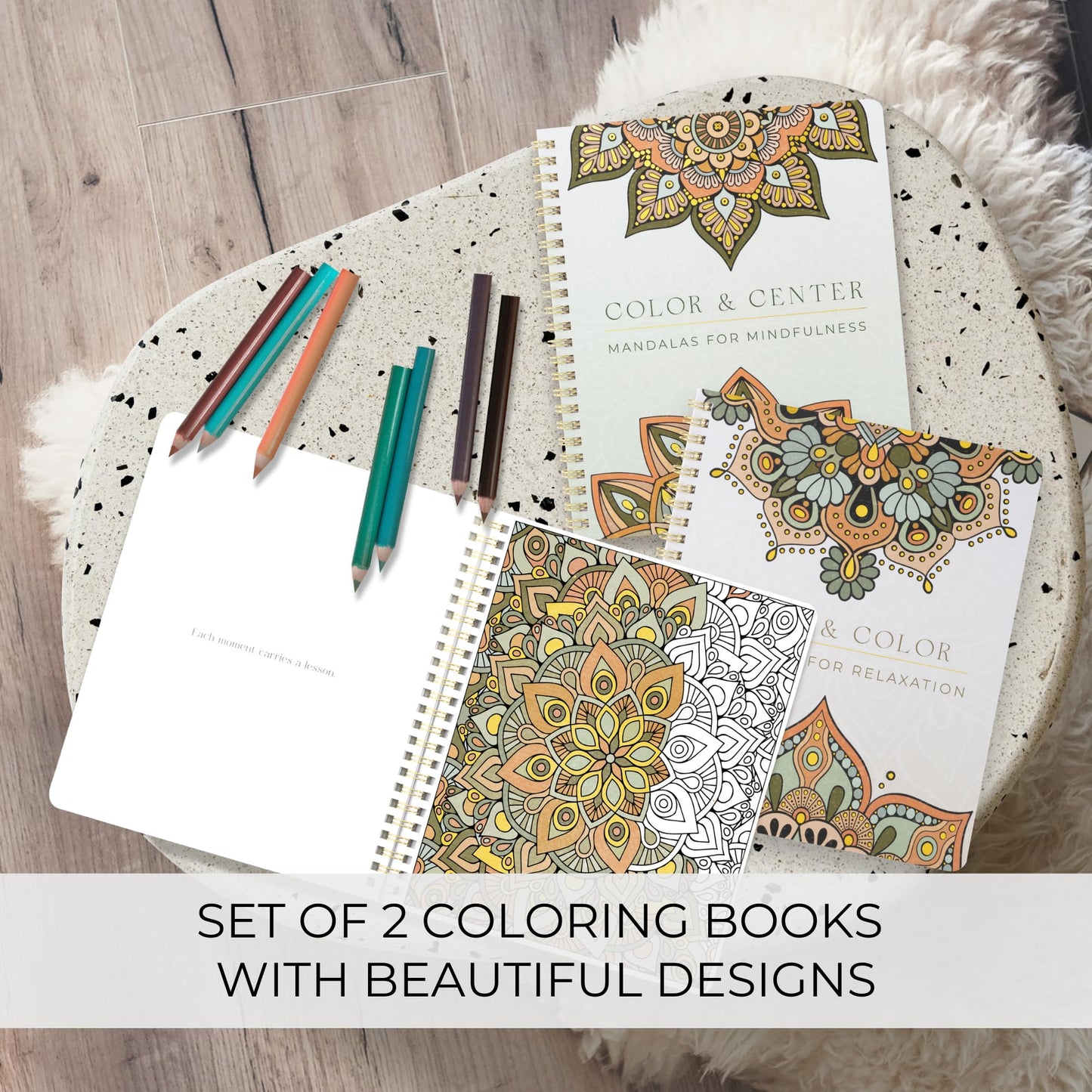 Beautiful Adult Coloring Book Set of 2 for Relaxation - Mandala Coloring Books with Inspirational Quotes Making it a Great Gift - Perfect Stress-Relieving Books Fun to Color for Women