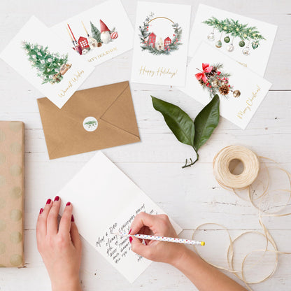 ZICOTO Beautiful Christmas Cards Set of 20 with Watercolor Designs - Incl. Bulk Envelopes, Matching Stickers And Storage Box - Perfect to Send Warm Holiday Wishes to Friends and Family