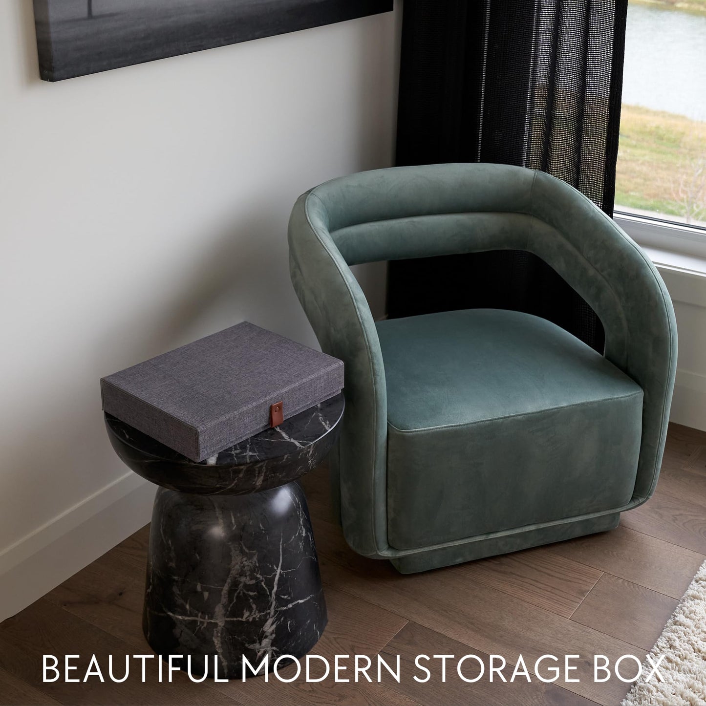 ZICOTO Decorative Photo Storage Box with Lid - A Beautiful Linen Organizer Perfect to Safely Store Your Pictures, Documents, Scrapbooking Supplies, Keepsakes and Other Memories in Style