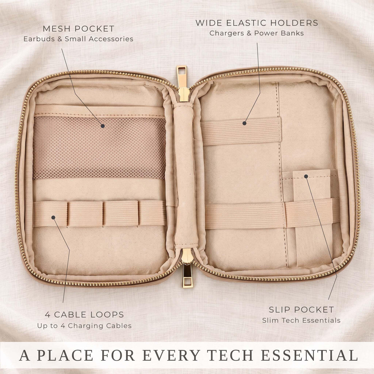 Stylish Tech Organizer Pouch - PU Leather Electronics Travel Bag for Women
