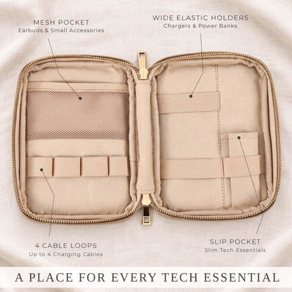 Stylish Tech Organizer Pouch - PU Leather Electronics Travel Bag for Women