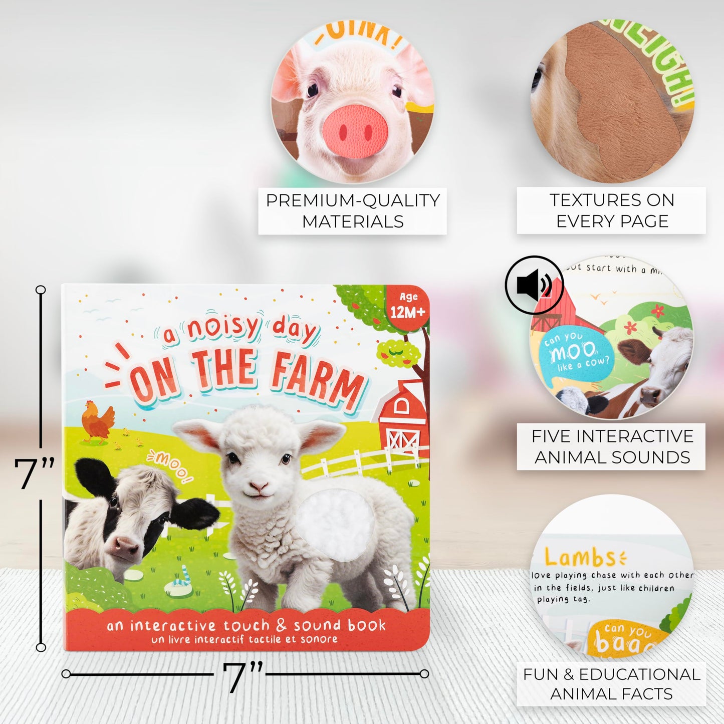 Fun Touch and Feel Sound Book for Babies and Toddlers - Interactive Sensory Book with Animal Noises for 1-3 Year Olds - Perfect Sound Book Toy for Baby Showers & Newborn/Infant Gift 12-18 Months