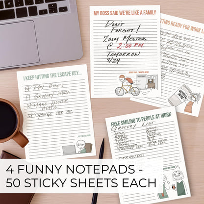 ZICOTO Super Funny Notepads - Hilarious Office Gift for Your Women Coworkers - Set of 4 Office Supplies Memo Pads w/ 4 Assorted Designs, 50 Sheets Each, 4.25" x 5.5"