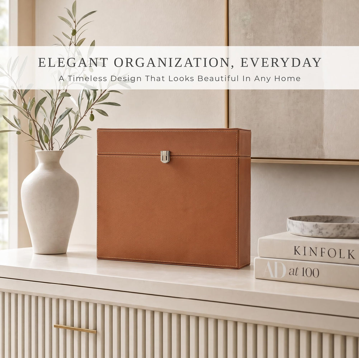 Document Organizer Box with 8 Folders - PU Leather File Organizer