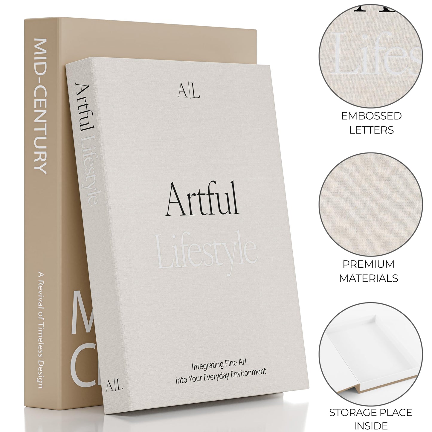 Aesthetic Decorative Books - Set of 2 Stylish Boxes Enhance Your Coffee Table, Bookshelf or Mantel Decor - Beautiful Fake/Faux Books for Modern Home Decoration, Photo Storage and as a Keepsake Box