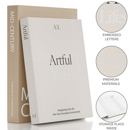 Aesthetic Decorative Books - Set of 2 Stylish Boxes Enhance Your Coffee Table, Bookshelf or Mantel Decor - Beautiful Fake/Faux Books for Modern Home Decoration, Photo Storage and as a Keepsake Box