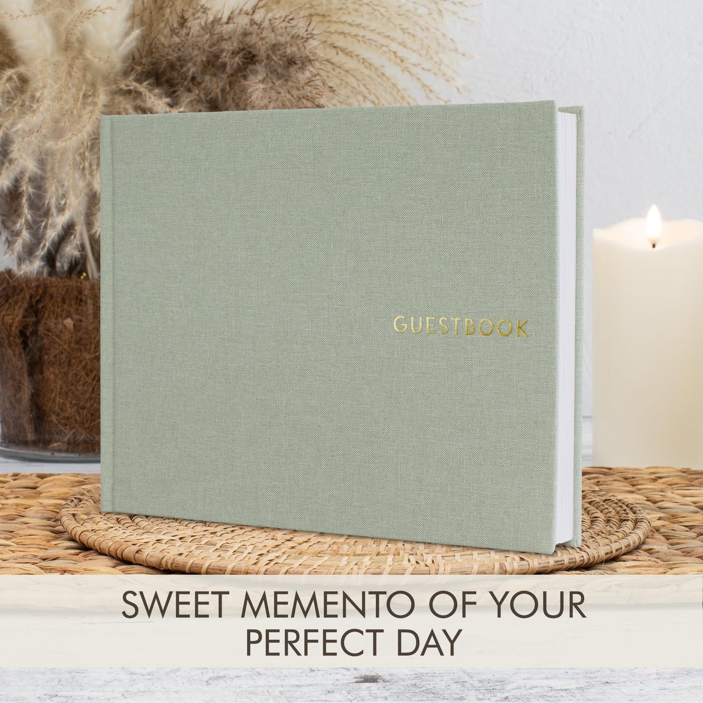 ZICOTO Beautiful Linen Wedding Guest Book for Your Wedding Reception - Simply Elegant Guestbook to Sign in and Add Polaroid Photos - The Perfect Baby Shower Guest Book and Addition to Your Big Day