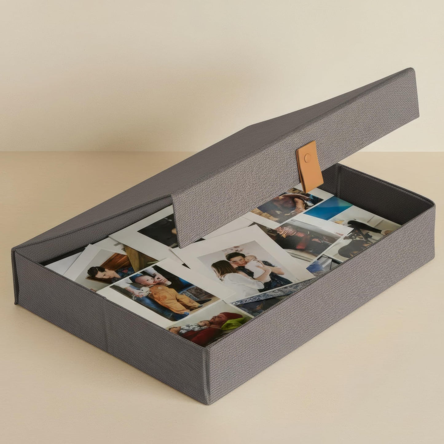 ZICOTO Decorative Photo Storage Box with Lid - A Beautiful Linen Organizer Perfect to Safely Store Your Pictures, Documents, Scrapbooking Supplies, Keepsakes and Other Memories in Style