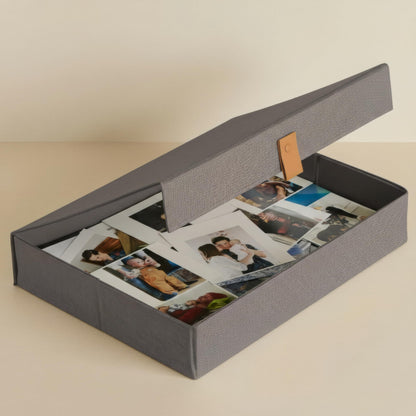 ZICOTO Decorative Photo Storage Box with Lid - A Beautiful Linen Organizer Perfect to Safely Store Your Pictures, Documents, Scrapbooking Supplies, Keepsakes and Other Memories in Style