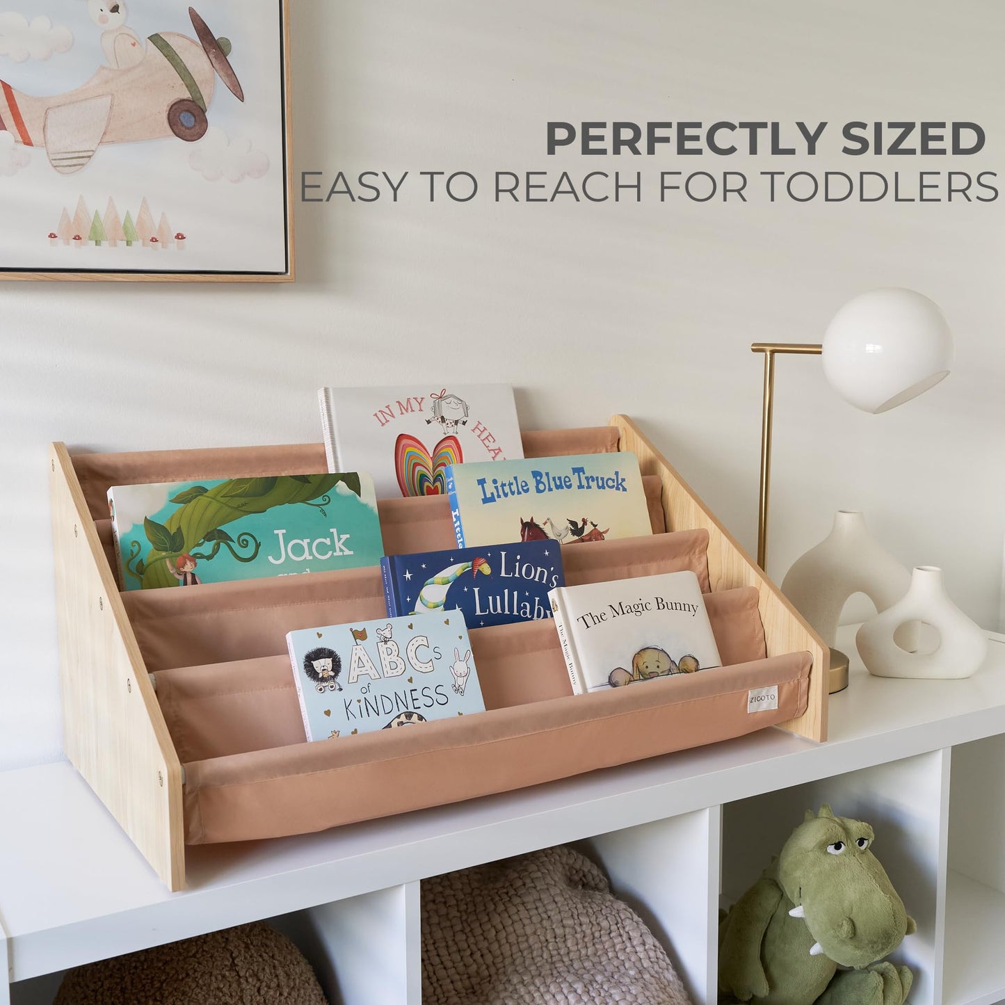 ZICOTO Decorative Wooden Bookshelf for Kids Rooms - Keeps Plenty of Books Neatly Organized & Within Reach for Toddlers - Easy Install Montessori Book Shelf for Baby's Bedroom or Playroom Decor