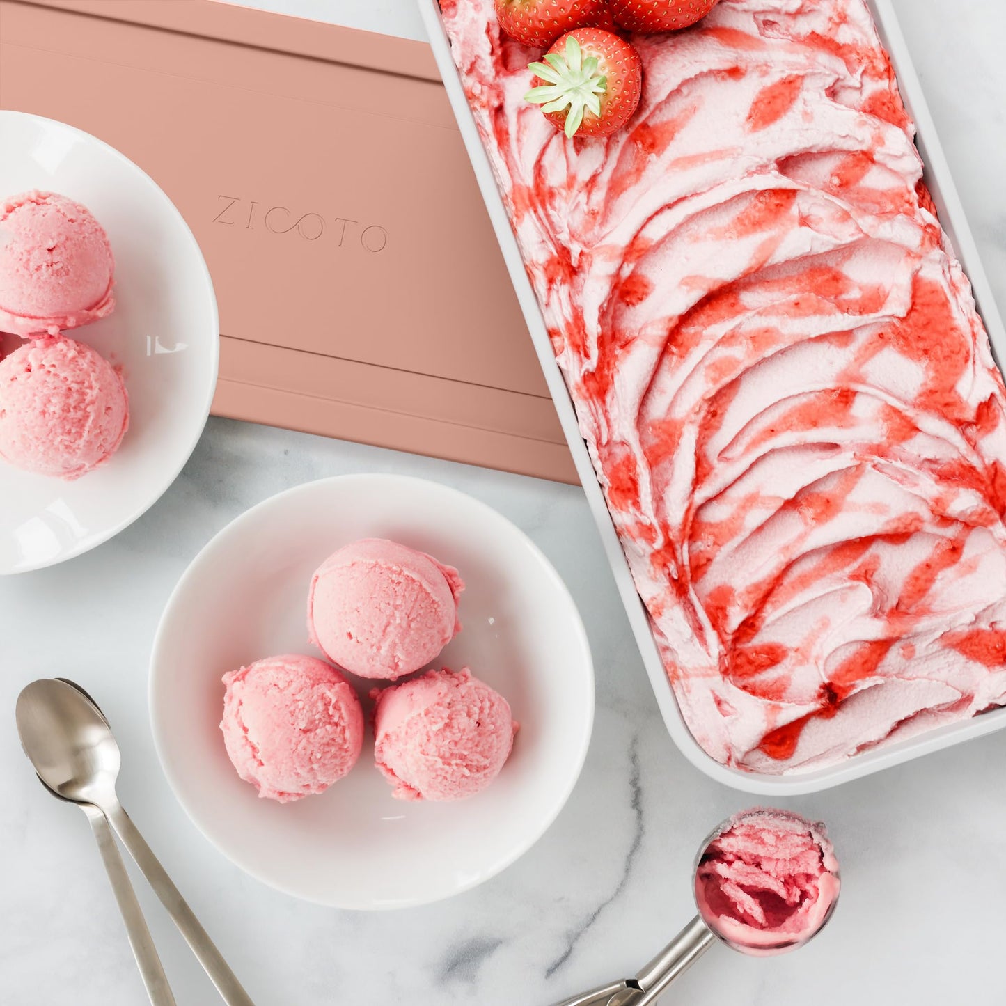 ZICOTO Set of 2 Reusable Ice Cream Tub Containers 2 Quart Each - Perfect for Homemade Sorbet, Frozen Yogurt Or Gelato - Stackable Storage Containers, Stickers And Lids Stores Easily In Freezer