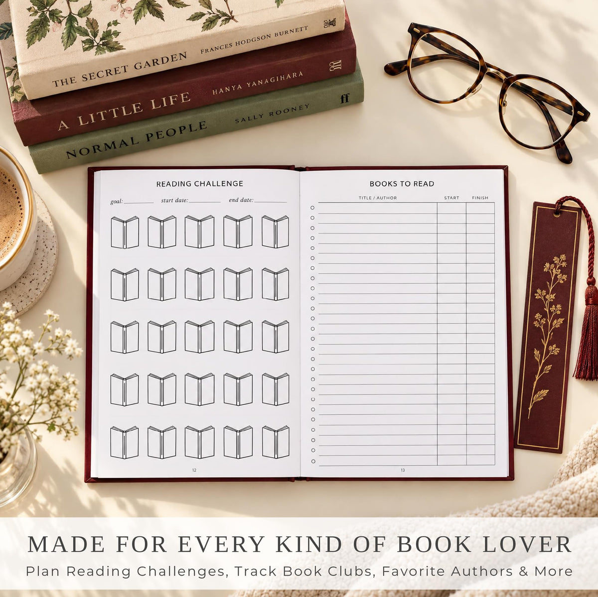 Beautiful Reading Journal for Book Lovers - Sturdy Hard Cover Tracker