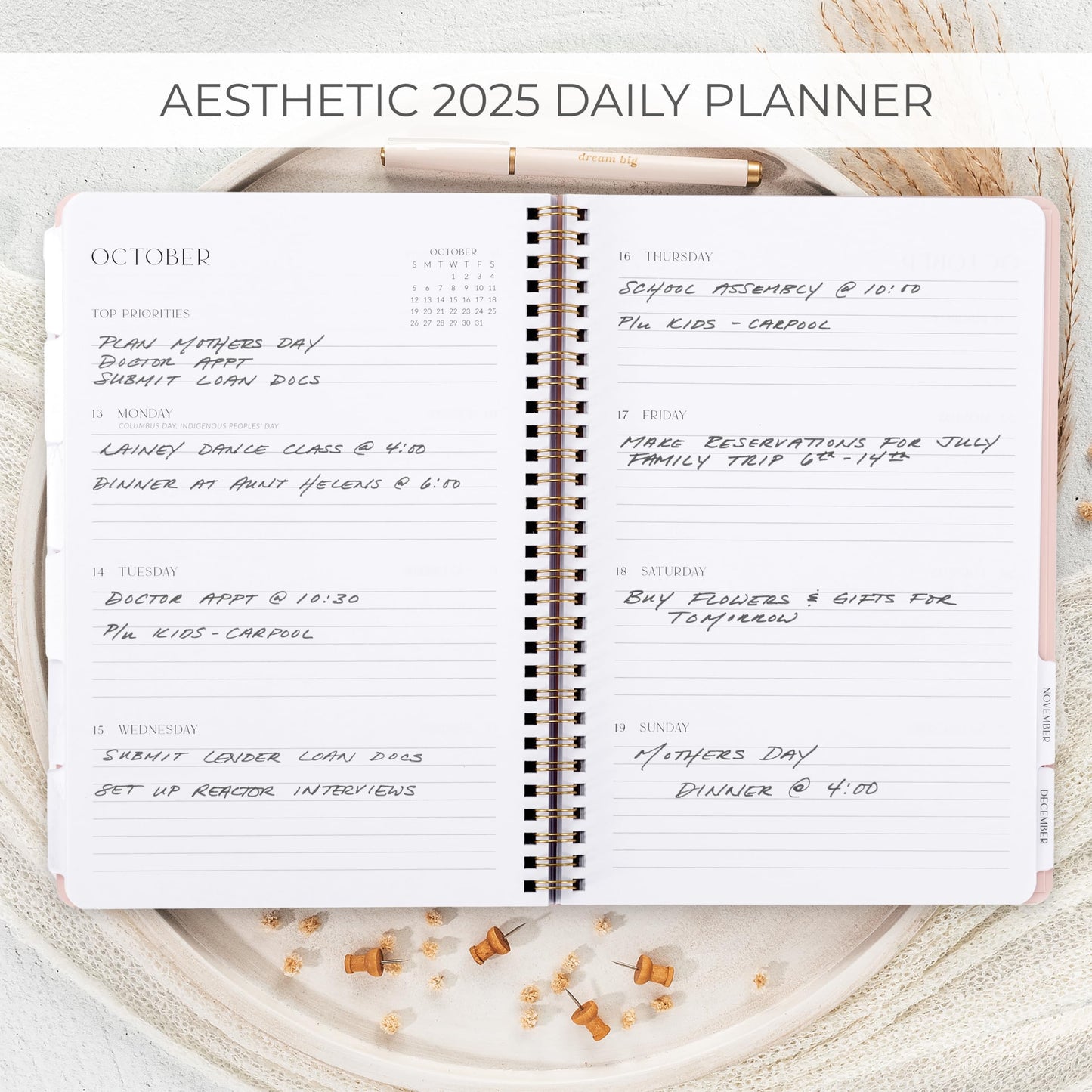 Beautiful 2025 Daily Planner - 7" x 10" Daily Planner for Women or Men with Weekly & Monthly Spreads for Easy Planning - Perfect Calendar Book To Organize All Tasks and Boost Productivity