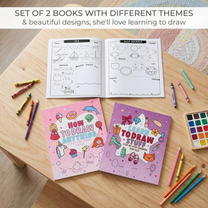 ZICOTO Fun How to Draw Books for Kids Set of 2 - Cute Step by Step Drawing and Coloring Book Gifts for Girls Ages 4-6, 6-8 & 8-12 - Learn to Draw Beautiful Designs with Easy Steps for Little Artists