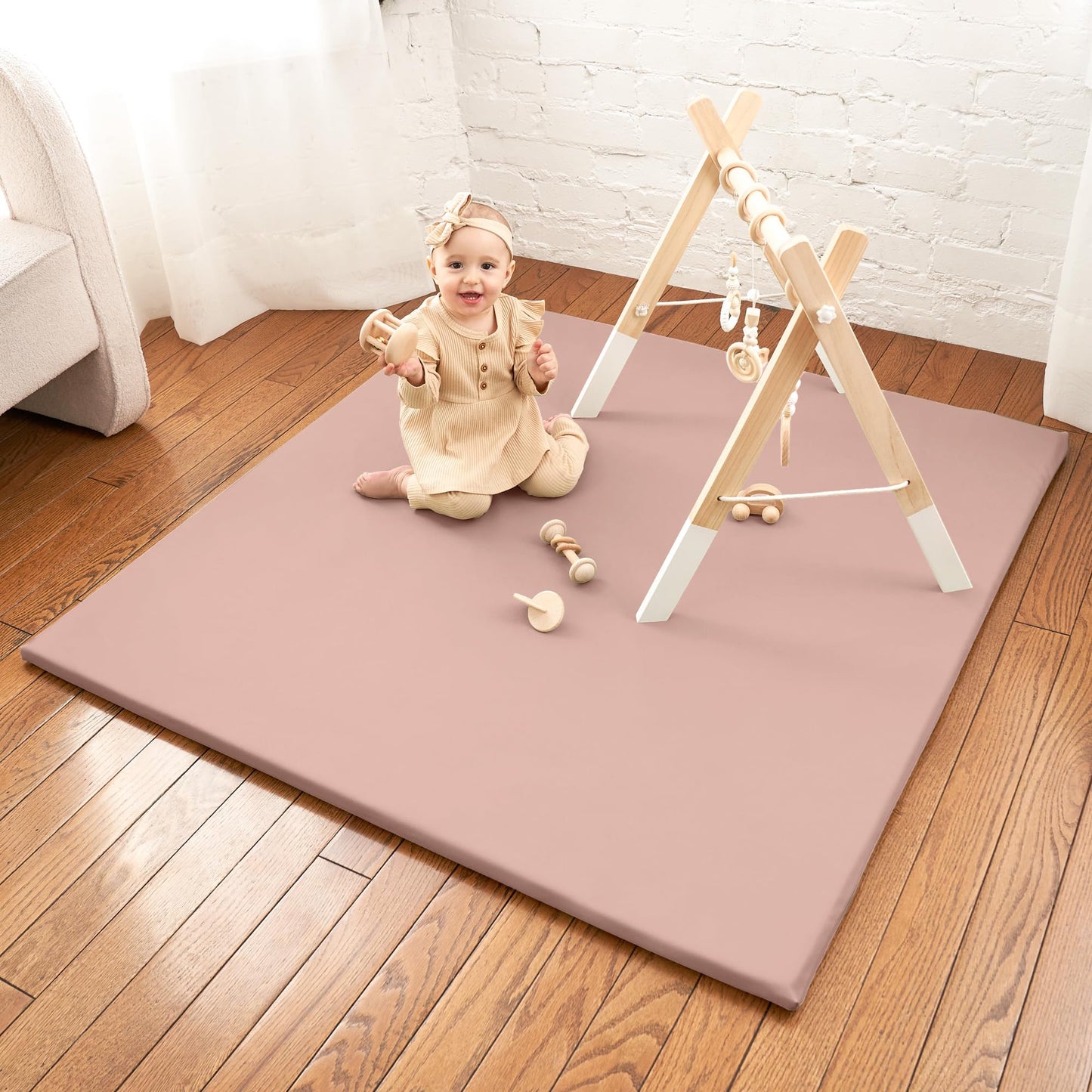 Stylish Vegan Leather Baby Play Mat - Soft, Easy to Clean Floor Mat Creates A Safe Play Area for Your Baby - The Perfect Modern Foam Playmat Fits Nicely with Your Kids Playroom Or Home Decor