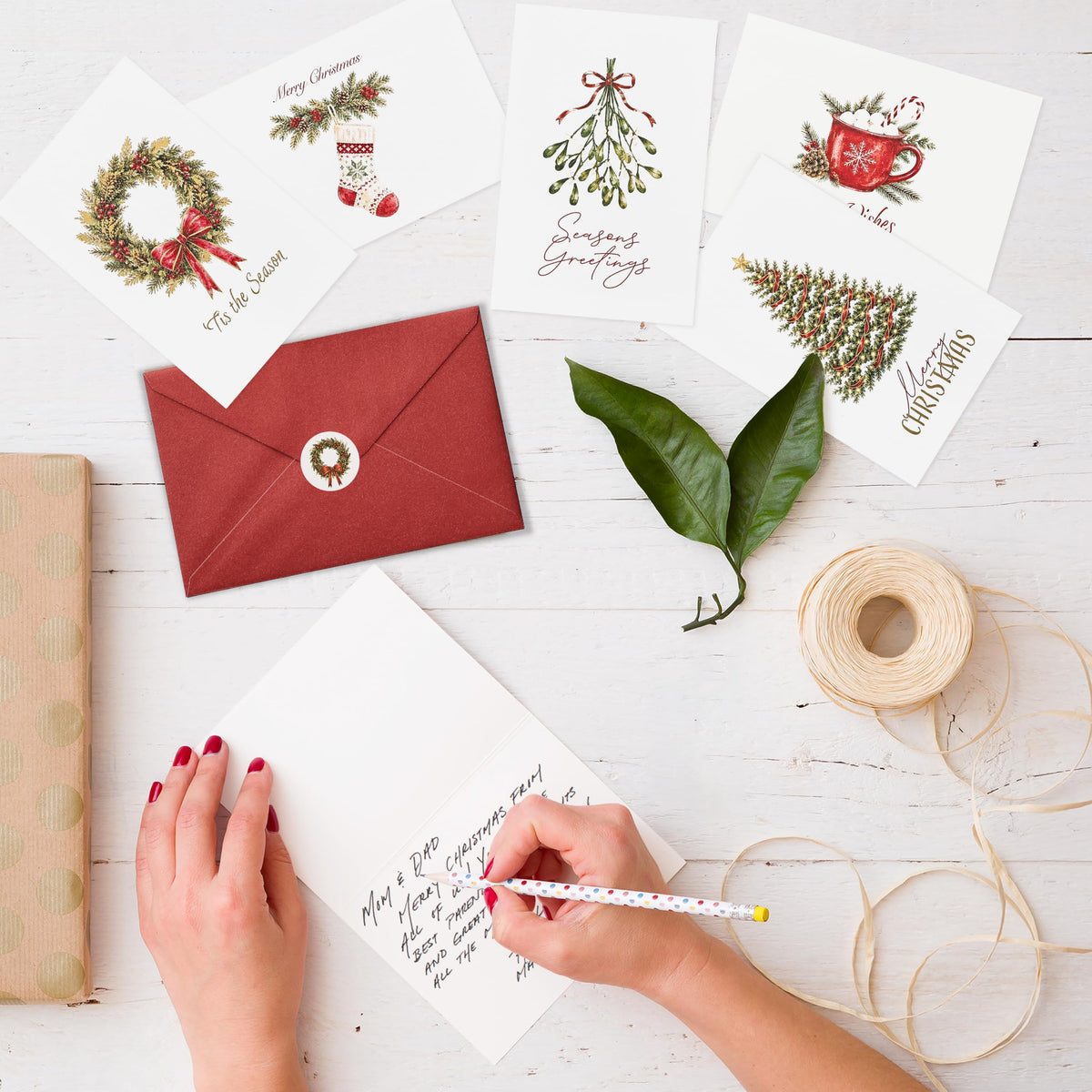 ZICOTO Beautiful Christmas Cards Set of 20 with Watercolor Designs & Envelopes Incl. Bulk Envelopes, Matching Stickers and Storage Box - Perfect to Send Warm Holiday Wishes to Friends and Family
