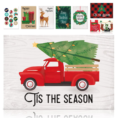 ZICOTO Beautiful Christmas Cards Set of 24 - Incl. Bulk Envelopes, Matching Stickers And Storage Box - Perfect to Send Warm Holiday Wishes to Friends and Family