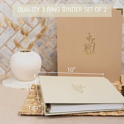 Aesthetic 3 Ring Binder Set of 2 - Sturdy 1 Inch Binder Fits Letter Sized Paper - A Cute Three Ring Holder for Women or Men with Pocket Easily Organizes Your Paperwork for School, Office or Work
