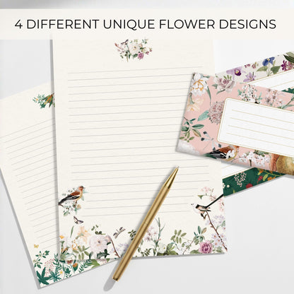 Beautiful Stationery Set with Envelopes - Premium-Quality, No-Bleed Letter Writing Paper with Elegant Floral Designs - Cute Stationary Kit for Women and Thoughtful Gift for Loved Ones
