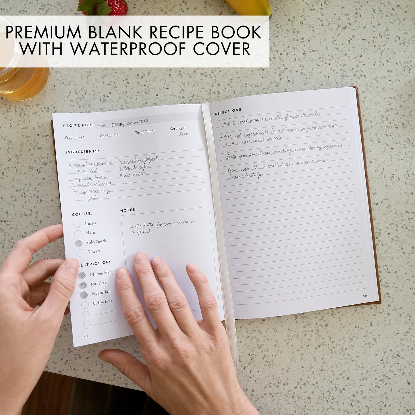 ZICOTO Aesthetic Blank Recipe Book with Waterproof Cover - The Perfect Recipe Notebook To Write In Your Own Recipes - Beautiful Blank Cookbook to Organize Your Recipes