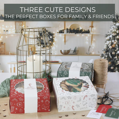 Beautiful Christmas Cookie Boxes Set Of 9 - Cute Containers Are Perfect To Share Delicious Homemade Cookies, Candy Or Cupcakes With Friends & Family - Sturdy Tins With Lids For Holiday Gift Giving