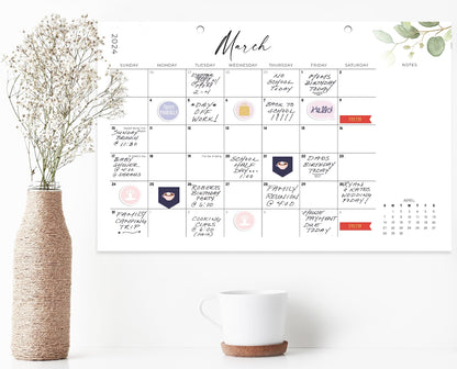 Aesthetic Greenery 2024 Desk Calendar - Runs From June 2023 Until December 2024-2023-2024 Desktop/Wall Calendar 17"x11" for Easy Organizing