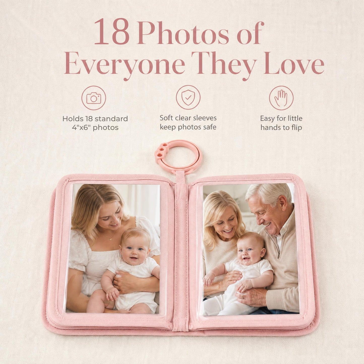 ZICOTO Adorable Baby Photo Albums with Soft Pages for Little Hands to Flip Through - First Photo Album for Baby to Recognize Family Members - Precious Baby Photo Book for Newborn & Baby Shower