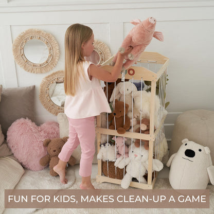 Wooden Stuffed Animal Storage for Kids - Large Toy Storage Organizer & Holder for Your Kids Playroom or Nursery - Easy to Assemble Stuffed Animal Zoo That Keeps Plush Friends Ready for Snuggles