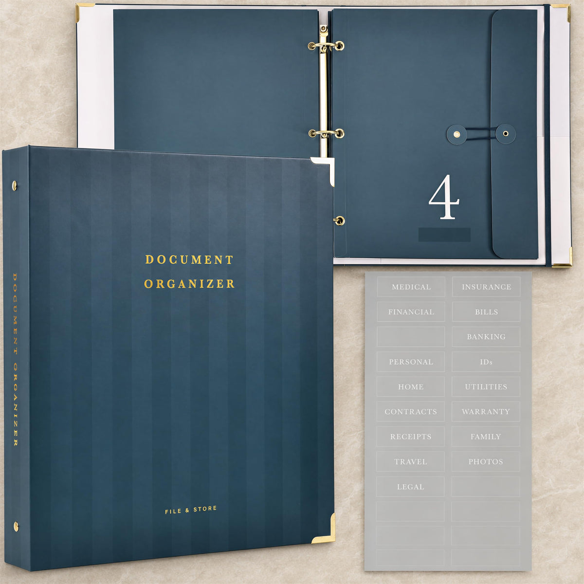 Aesthetic Document Organizer - Sturdy Striped 3-Ring Binder for Files