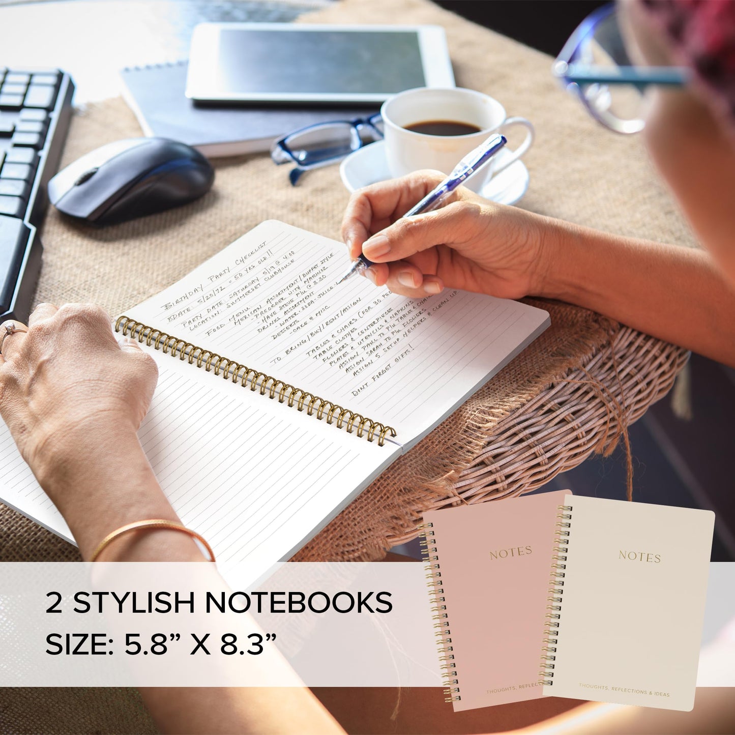 Aesthetic Spiral Notebook Set of 2 For Women and Men - Cute College Ruled 8x6 Bible Study Journal/Notebook with Pockets And Lined Pages - Perfect A5 Supplies to Stay Organized at Work or School