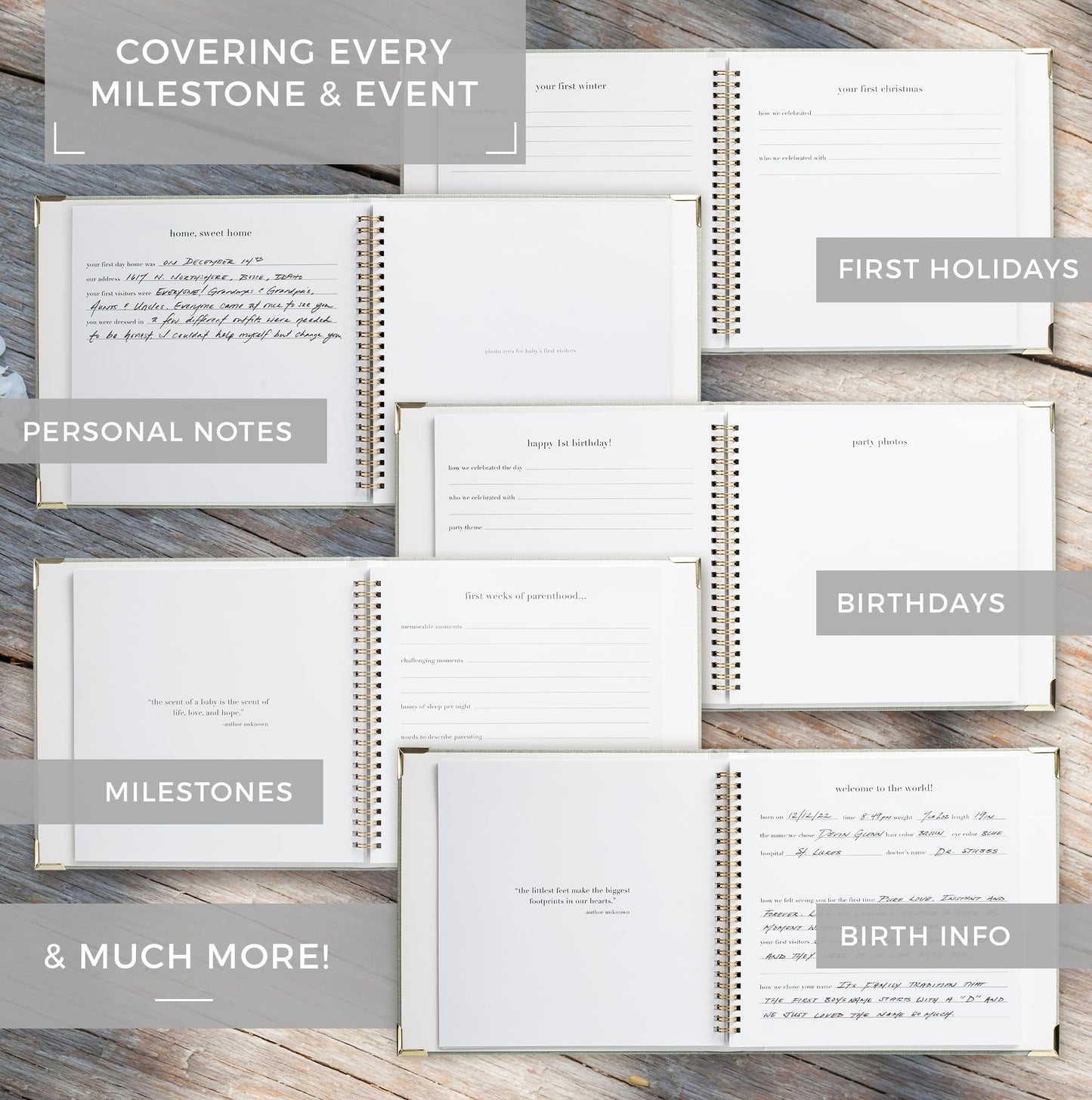 Keepsake Baby Memory Book for Boys and Girls - Timeless First 5 Year Baby Book - Neutral Journal Scrapbook or Photo Album - Record a Milestone for Every Event from Birth to Age 5