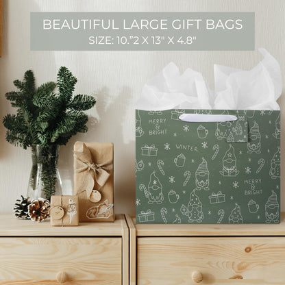 ZICOTO Beautiful Christmas Gift Bags - Large 13" Bags with Handles incl. Matching Tissue Paper, Cards & Stickers - Reusable and Perfect For Your Xmas Presents