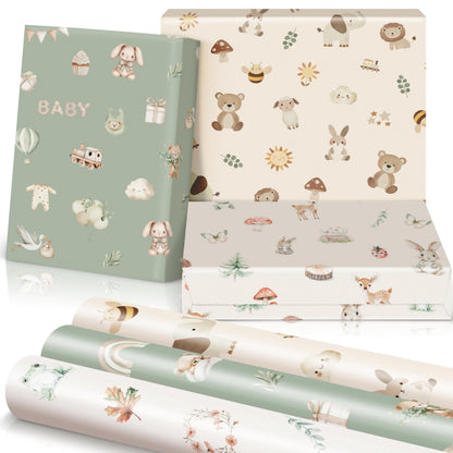ZICOTO Beautiful Gift Wrapping Paper Rolls for Baby Shower - Cute Set of 3 Quality Rolls For Woodland Baby Shower - Add a Touch of Magic to Every Gift You Wrap - 17 x 120 in