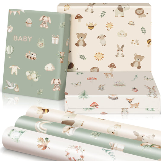 ZICOTO Beautiful Gift Wrapping Paper Rolls for Baby Shower - Cute Set of 3 Quality Rolls For Birthdays & Baby Showers - Add a Touch of Magic to Every Gift You Wrap - 17 x 120 in