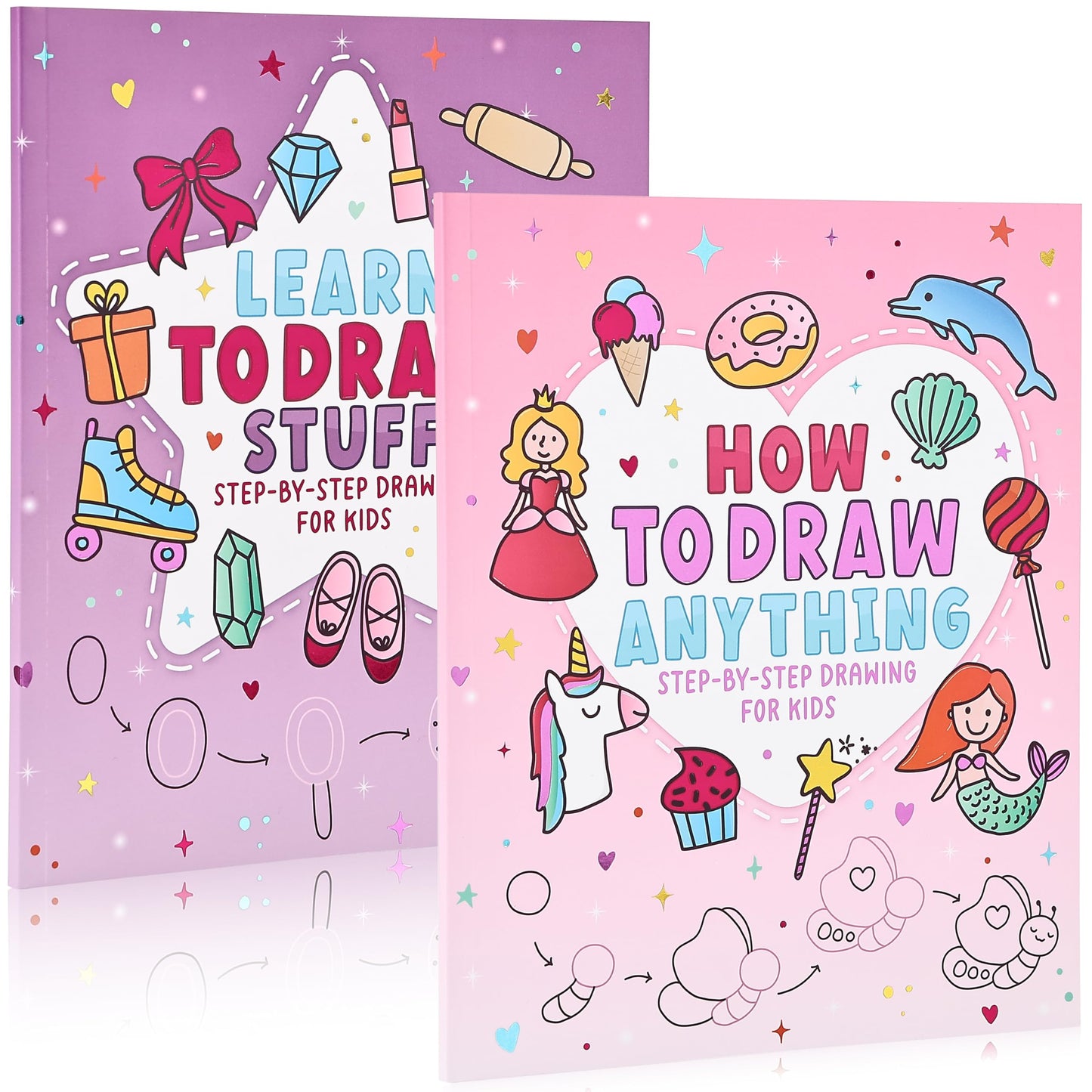 ZICOTO Fun How to Draw Books for Kids Set of 2 - Cute Step by Step Drawing and Coloring Book Gifts for Girls Ages 4-6, 6-8 & 8-12 - Learn to Draw Beautiful Designs with Easy Steps for Little Artists