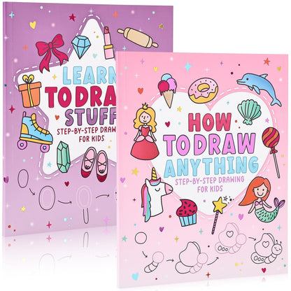 ZICOTO Fun How to Draw Books for Kids Set of 2 - Cute Step by Step Drawing and Coloring Book Gifts for Girls Ages 4-6, 6-8 & 8-12 - Learn to Draw Beautiful Designs with Easy Steps for Little Artists