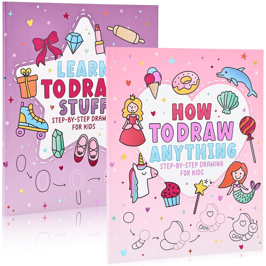 ZICOTO Fun How to Draw Books for Kids Set of 2 - Cute Step by Step Drawing and Coloring Book Gifts for Girls Ages 4-6, 6-8 & 8-12 - Learn to Draw Beautiful Designs with Easy Steps for Little Artists